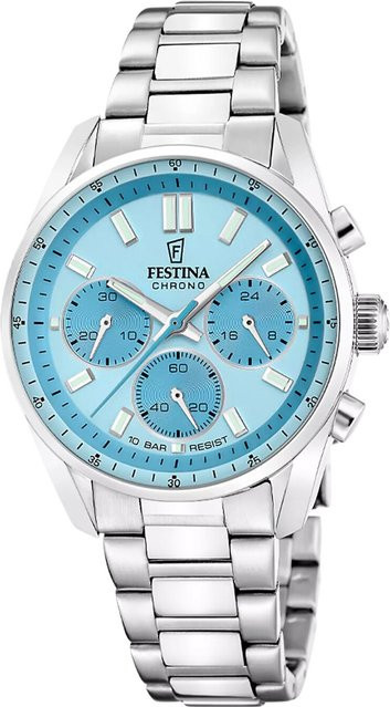 Festina Chronograph Damenuhr, Edelstahl, Blau, Quarz, 38 mm, 10 ATM - Bild 1