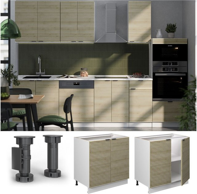 Vicco Spülenunterschrank Fame-Line Weiß Eiche mit Arbeitsplatte B: 80 cm, H: 82 cm, T: 60 cm - Bild 1
