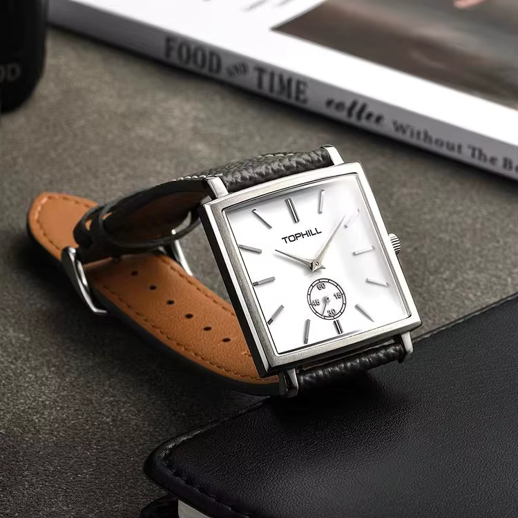 TOPHILL Armbanduhr, Quarz, Rund, Saphirglas, Leder, Silber, Herren - Bild 2