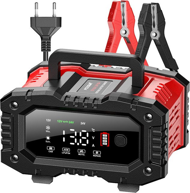 Tragbares EAFC Autobatterieladegerät für 12V und 24V mit Reparaturfunktion für AGM, LiFePO4 und Blei-Säure Batterien von Motorrad und LKW - Bild 1