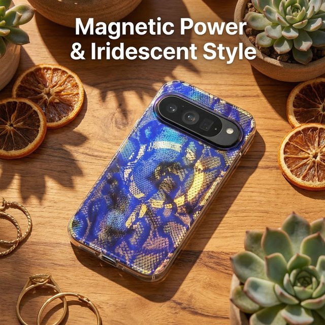 Funda Schutzhülle mit Schlangenstruktur und Magnetverschluss für Google Pixel 10 9 Pro 10 Pro XL 9A 10A in Blau mit Farbverlauf - Bild 1