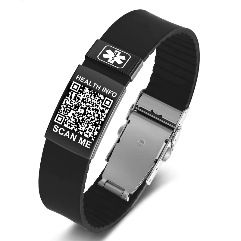 Medizinisches Alarm-ID-Armband Edelstahl, Schwarz, wasserdicht - Bild 2
