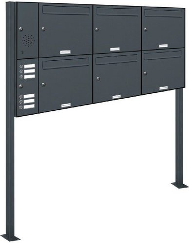 AL Briefkastensystem für 6 Parteien, freistehend, grau, B/H/T: 153,425 x 150,0 x 11,6 cm - Bild 1