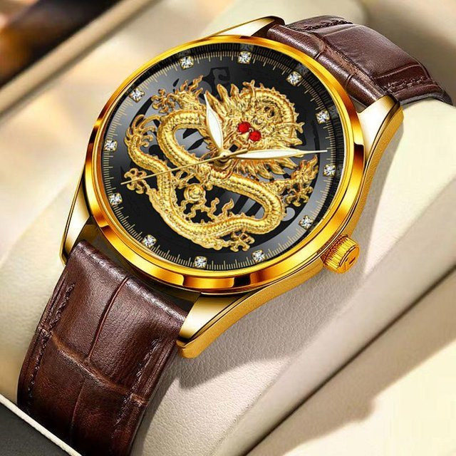 YIRAN Jewelry Armbanduhr, Quarz, Edelstahl, Gold, Schwarz, Herren - Bild 1
