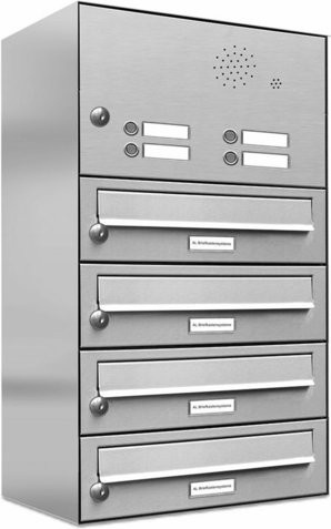AL Briefkasten für 4 Parteien, Aufputzmontage, silberfarben, B/H/T: 38,5 x 69 x 27,5 cm - Bild 1