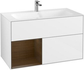 V&B Waschtischunterschrank Finion rechts Walnussfurnier und Hochglanz Weiß B: 59,1 cm, H: 49,8 cm, T: 59,1 cm - Bild 1