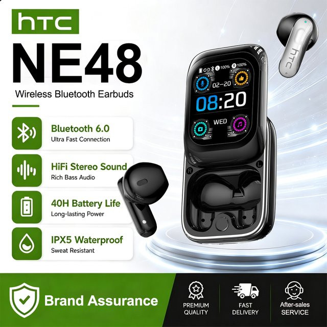 HTC NE48 Bluetooth In-Ear-Kopfhörer mit Sprachübersetzung, Geräuschunterdrückung und Touchscreen in Schwarz - Bild 1