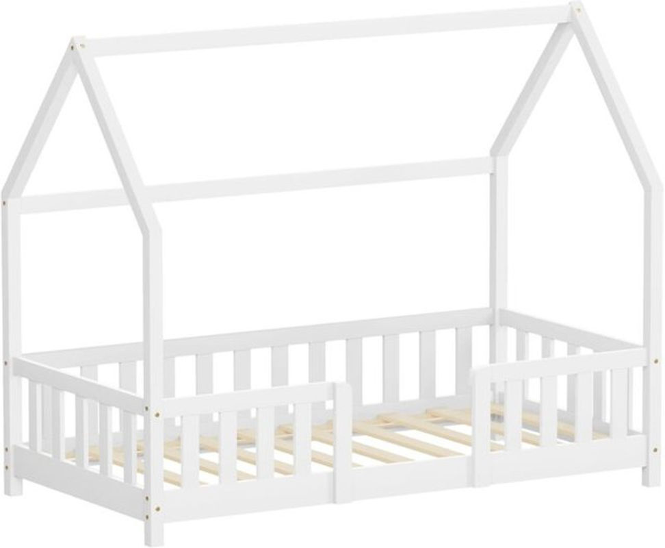 ML-Design Kinderbett im Hausdesign aus Kiefernholz mit Rausfallschutz und Lattenrost, Weiß, B/T/H: 160 x 80 x 90 cm - Bild 2
