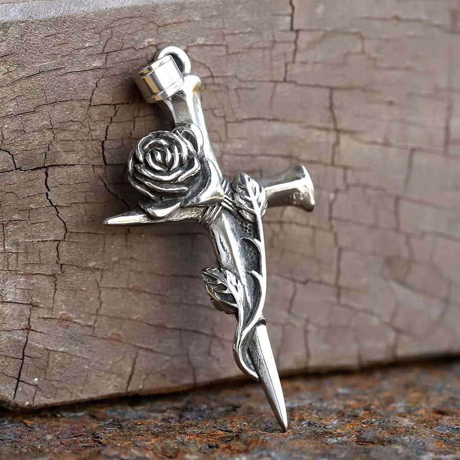 Halskette mit Kreuz Anhänger, Edelstahl, Roségold, Unisex, Vintage - Bild 2
