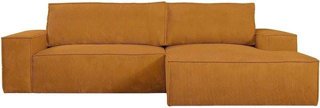 Vente-unique Schlafsofa Amelia in Hellorange mit Cord-Bezug und L-Form - Bild 1