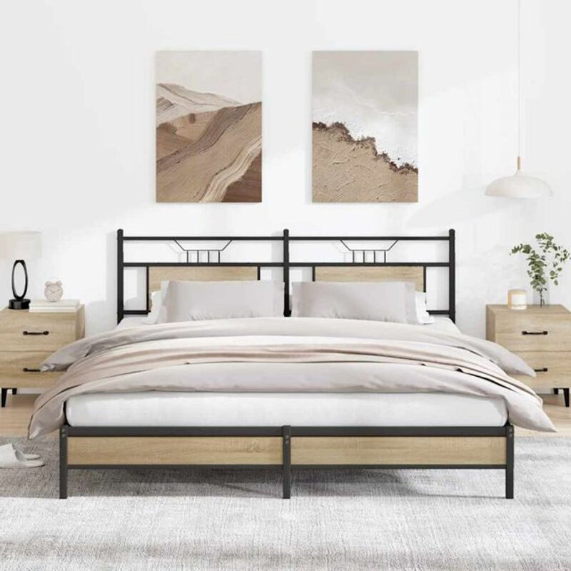 Bettgestell aus Holzwerkstoff und Stahl in Eiche Natur und Braun von Vidaxl im Industrial Design, B/T/H: 183 x 213 cm - Bild 1