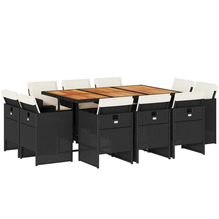 vidaXL 11-teilige Garten-Essgruppe aus Poly-Rattan und Akazienholz in Schwarz und Braun mit Kissen - Bild 2