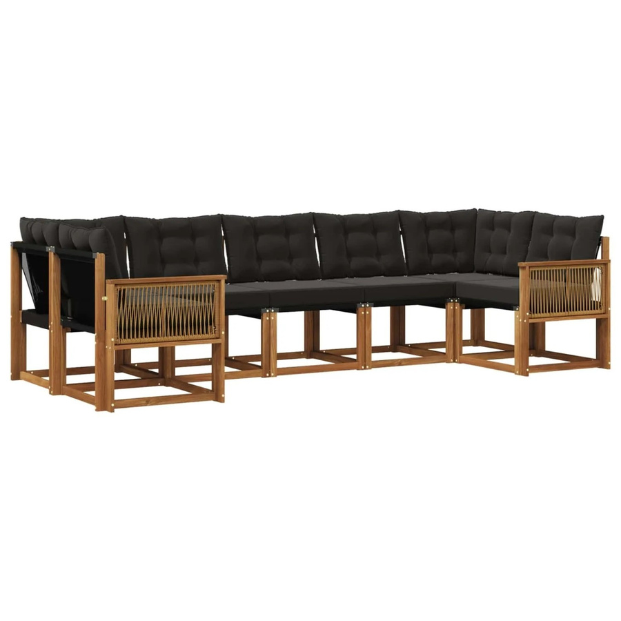 vidaXL Outdoor-Sofagarnitur L-Form aus massivem Akazienholz mit 7 Kissen in Natur und Schwarz - Bild 2