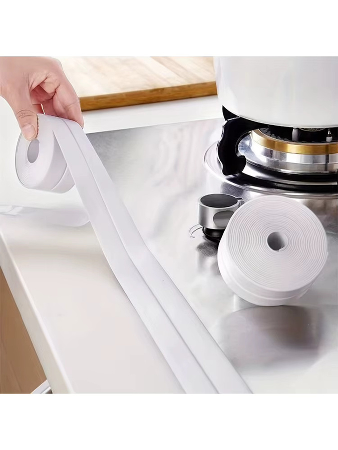 2-Rollen-PVC-Dichtungsband für Badezimmer und Küche, selbstklebendes wasserdichtes und schimmelfestes Dichtungsband in Weiß - Bild 5