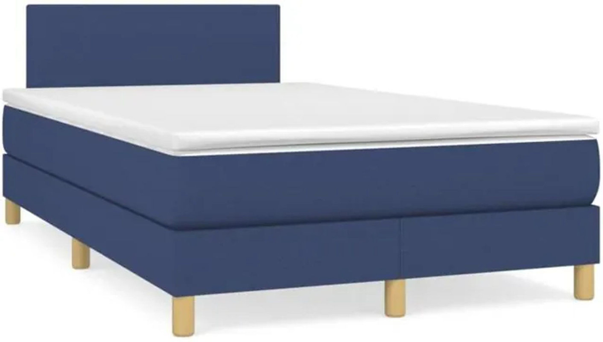 Vidaxl Boxspringbett mit Matratze in Blau und Weiß aus Stoff, B/T/H: 120 x 190 cm - Bild 1