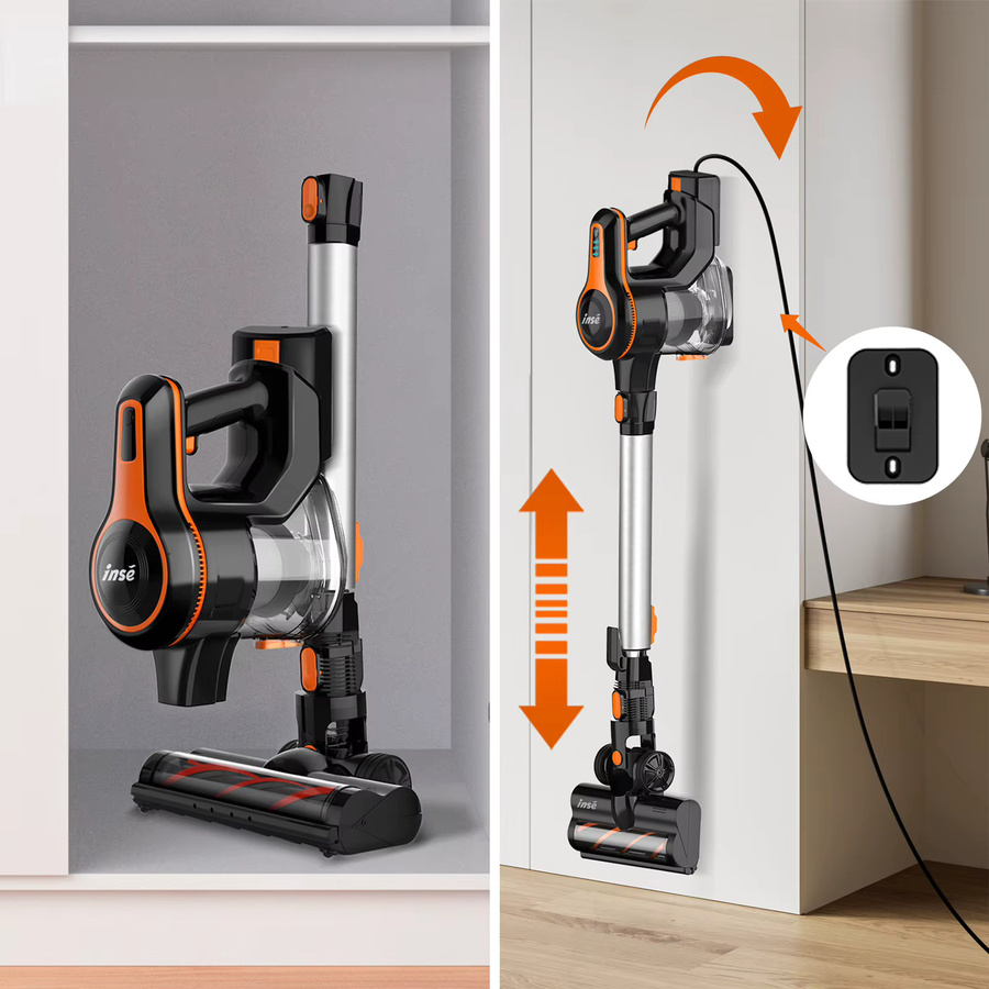 INSE S680 Kabelloser Staubsauger in Orange-Black mit 300W, 60000Pa Saugkraft, 60 Min. Laufzeit, LED-Beleuchtung und 1,2l Staubbehälter für Tierhaare und Auto - Bild 6