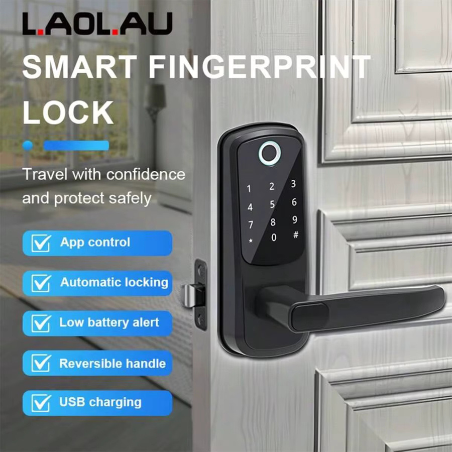 L.AOL.AU Wifi Smart Türschloss in Schwarz mit Fingerabdruck, Passwort, Smartcard und App-Steuerung - Bild 2
