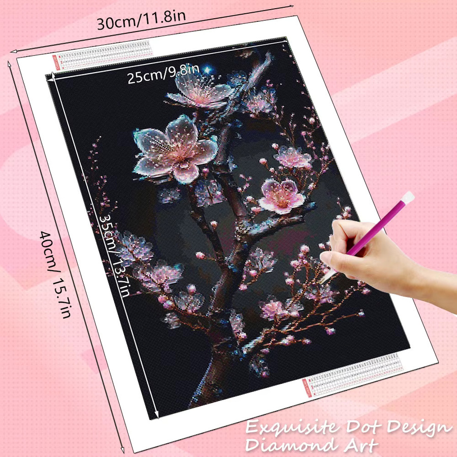 HUACAN 5D DIY Diamantmosaik-Set Pflaumenblüte in Mehrfarbig, Rundes Wanddekor mit Strasssteinen - Bild 2