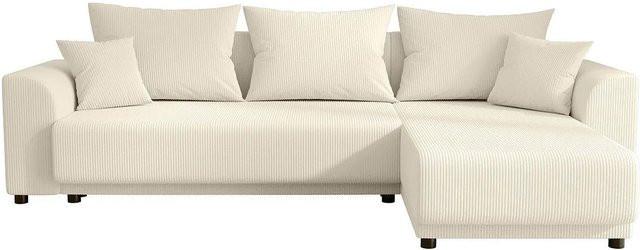 Vente-unique Schlafsofa Nessaro in Beige mit Cord-Bezug und L-Form, Breite: 240 cm - Bild 1