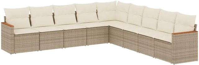 vidaXL 9-teilige Garten-Sofagarnitur aus Poly-Rattan mit Kissen in Beige und Cremeweiß - Bild 1