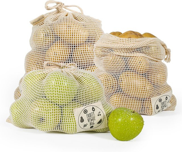 10er Packung weedi Beutel aus Bio-Baumwolle in Beige mit Kordelzug als wiederverwendbare Netzbeutel für Obst und Gemüse - Bild 1