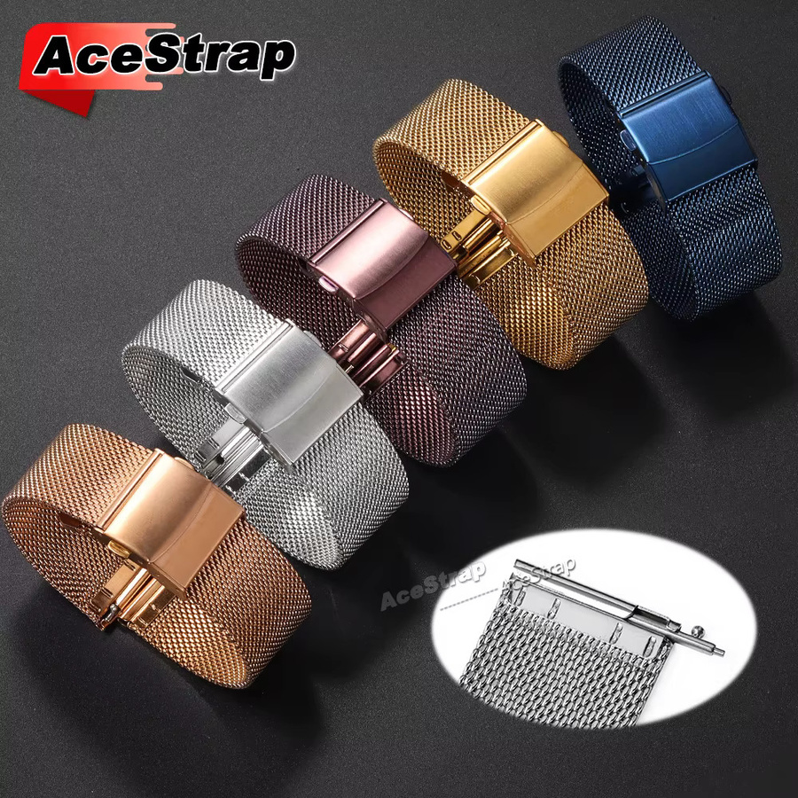 AceStrap Uhrenarmband Edelstahl, Milanaise, Bunt, Unisex, 20mm 22mm - Bild 1