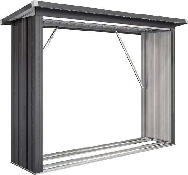 Outsunny Kaminholzregal für den Außenbereich aus Stahl mit Pultdach in Dunkelgrau, B/T/H: 213 x 66,5 x 150 cm - Bild 1