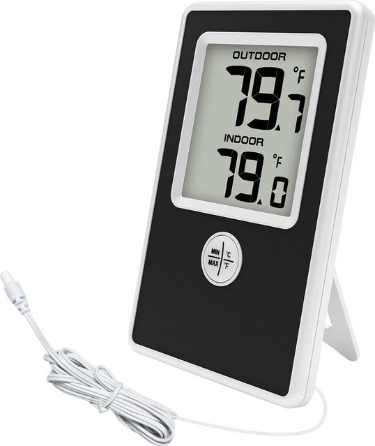 Urageuxy Digitales Innen- und Außenthermometer in Schwarz mit kabelgebundenem Sondensensor für Zuhause, Büro, Gewächshaus und Aquarium - Bild 1