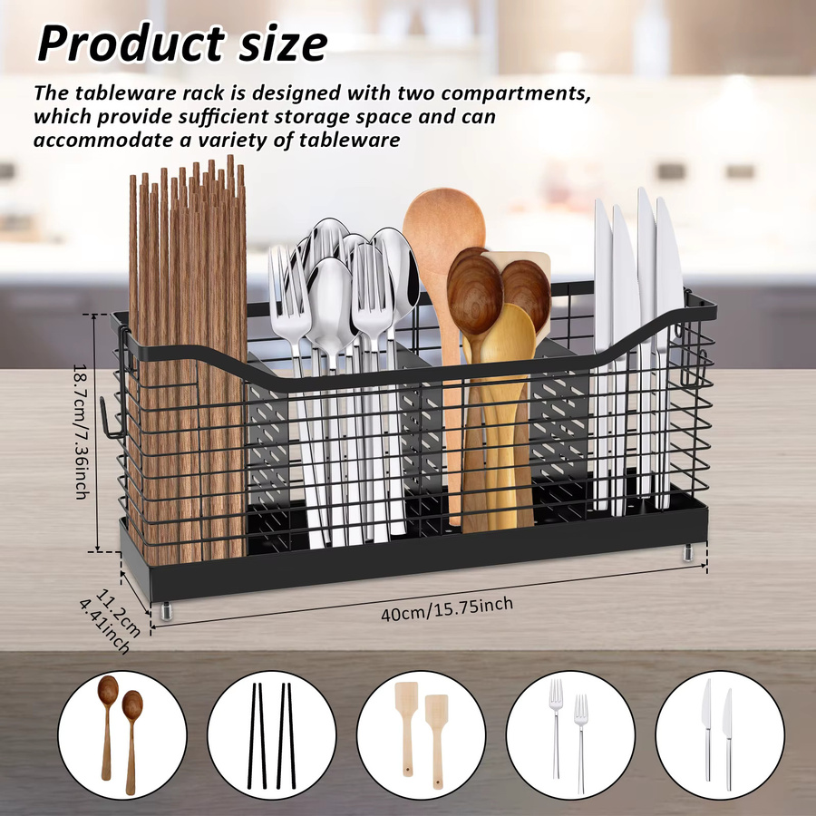 Willstar Besteckhalter und Utensilien-Organizer aus Metall in Schwarz, Aufbewahrungskorb für Küchenbesteck mit großem Fassungsvermögen, B/H/T: 48,0 x 40,0 x 18,7 cm - Bild 6