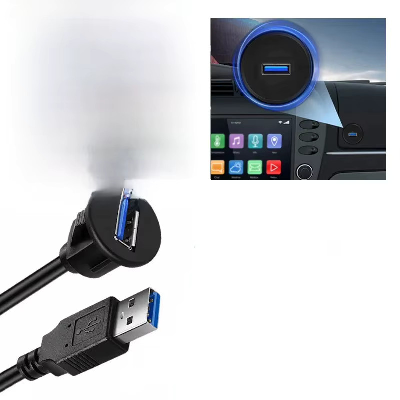 Wasserdichtes USB 3.0 Einbau-Verlängerungskabel mit Stecker auf Buchse für Auto, LKW und Boot, Farbe: Schwarz, Länge: 1 m - Bild 7