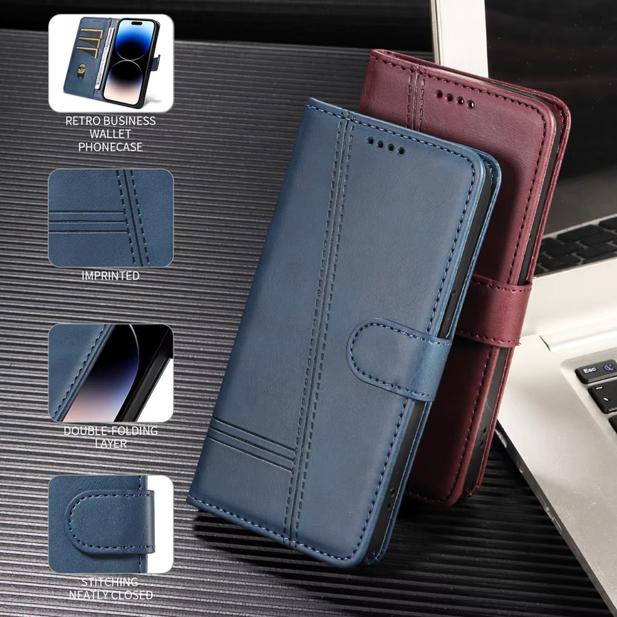 Premium Magnetische Ledertasche für OPPO Reno Serie als Brieftasche mit Kartenfächern in Blau - Bild 5