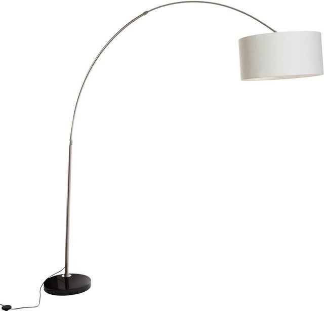 QAZQA Bogenlampe aus Stahl und Marmor mit Stoffschirm in Weiß und Beige, höhenverstellbar und dimmbar, Höhe: 248 cm - Bild 1