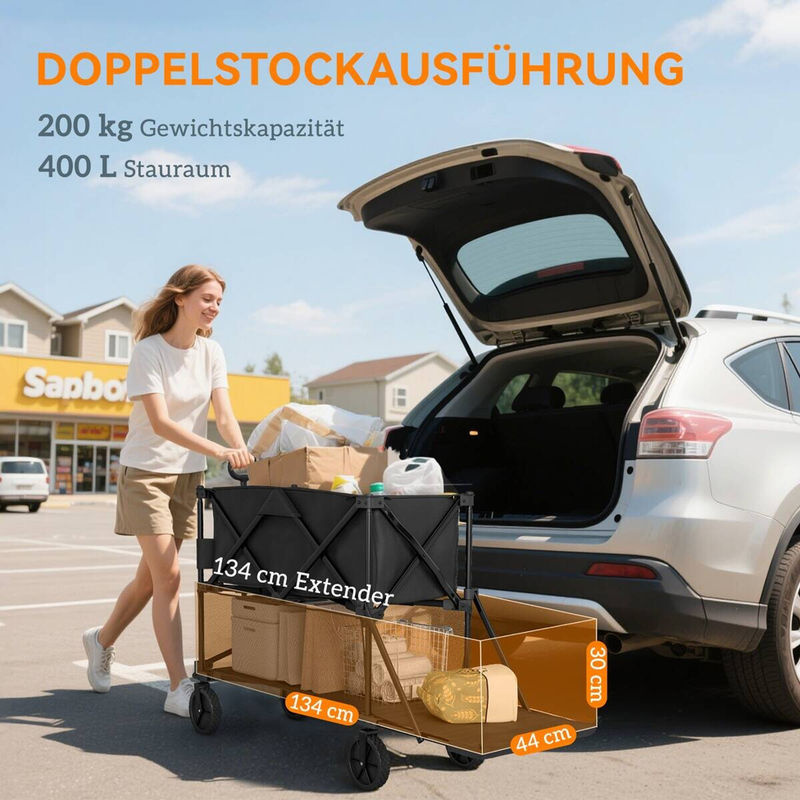 Outsunny Gartenwagen Schwarz mit herausnehmbarer Plane, belastbar bis 200 kg, klappbarer Bollerwagen, H x B x L: 102 x 50 x 142 cm - Bild 6