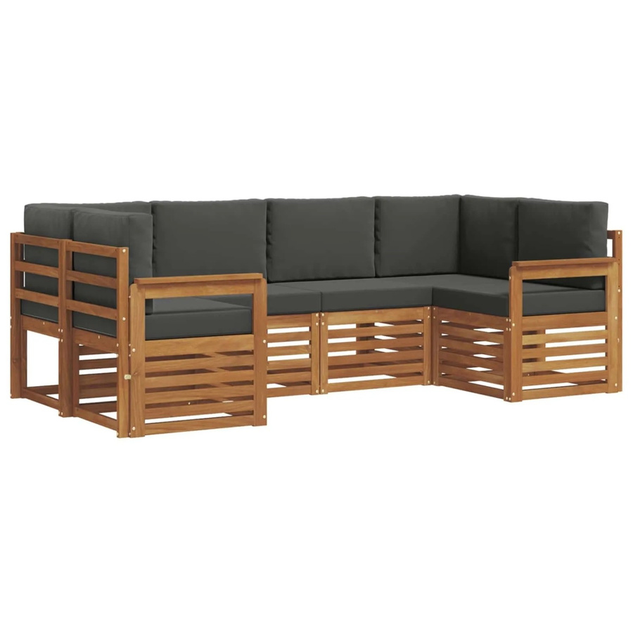 vidaXL Sofagarnitur 20-teilig aus Massivholz Akazie in Natur und Anthrazit mit L-Form und Polsterkissen - Bild 2
