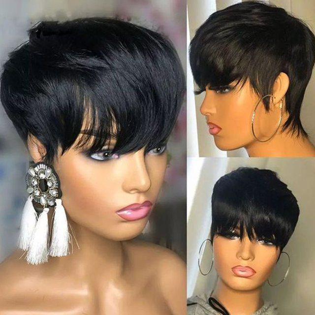 Bob-Pixie-Echthaarperücke mit Pony, burgunderrot-blond, Damen - Bild 1