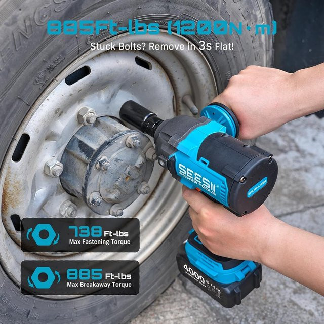 Seesii Akku-Schlagschrauber 1/2 Zoll mit 1200N.m Hochdrehmoment, 21V elektrischer Schlagschrauber inklusive 2x 4,0Ah Akkus und abnehmbarem Seitengriff - Bild 1