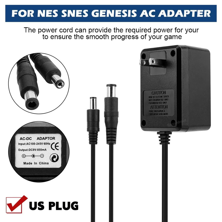 Hayoumon AC-Netzteil für NES, SNES und Sega Genesis Spielekonsolen, US-Stecker, Schwarz, Ausgang DC 9V 850mA - Bild 3