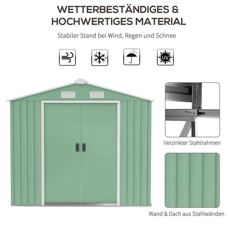 Outsunny Gerätehaus aus verzinktem Stahl mit Bodenrahmen und Schiebetüren, Grün, B/T/H: 213 x 130 x 185 cm - Bild 4