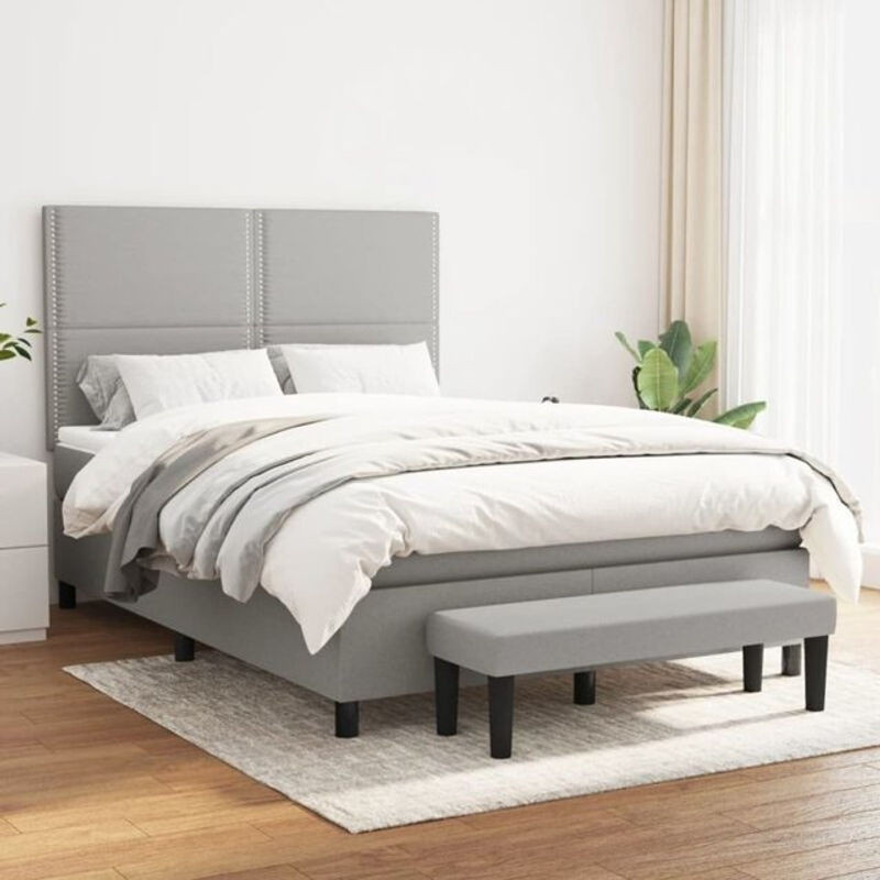 vidaxl Boxspringbett mit Matratze aus Stoff in Grau, B/T/H: 140 x 190 cm - Bild 1