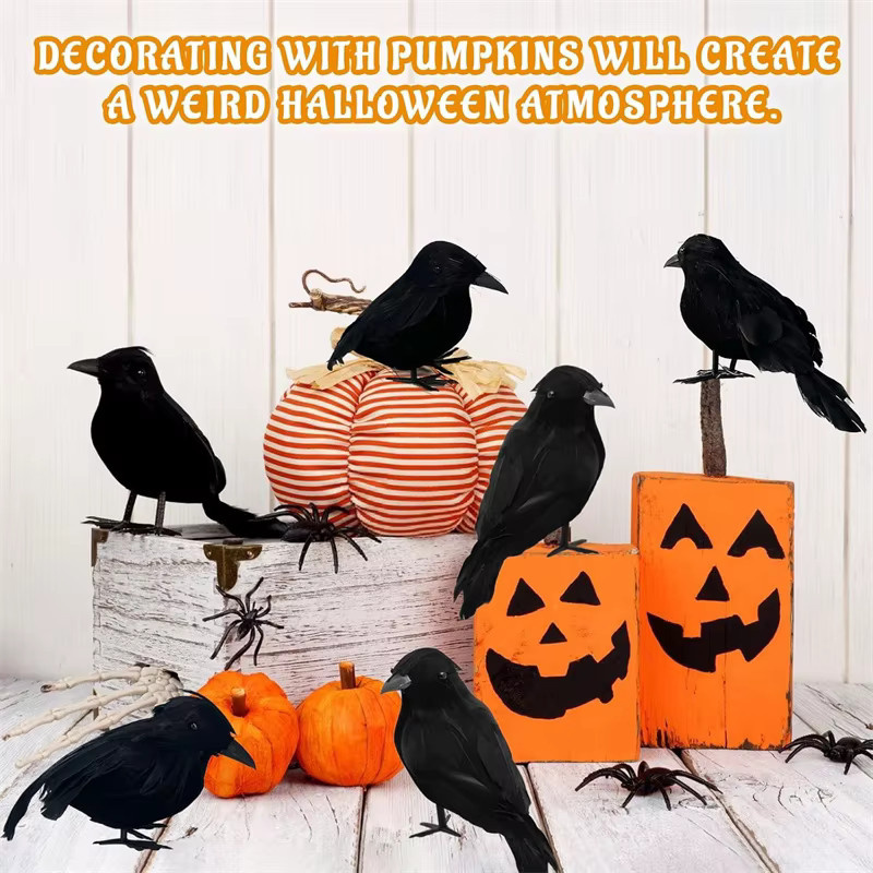 PGY Halloween Krähen Dekoration, realistische schwarze gefiederte Raben-Requisite für deine Party-Dekoration im Innenbereich - Bild 3