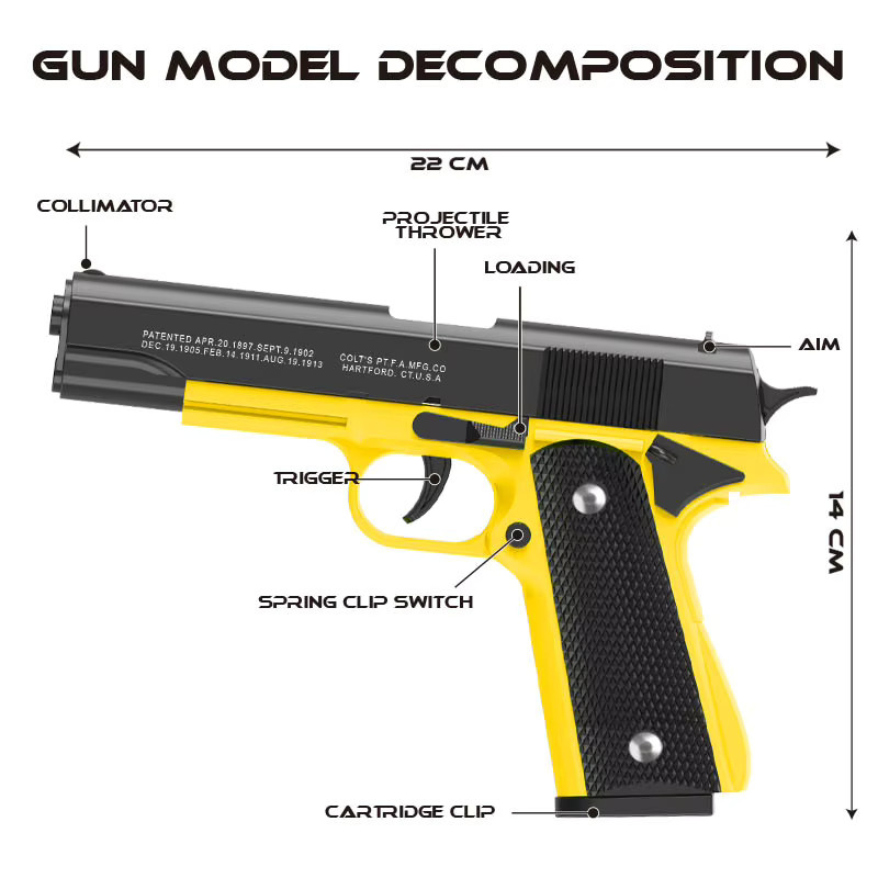 Automatische Colt 1911 Shell Soft Bullet Spielzeugpistole, Air Gunner Gun CS - Bild 2