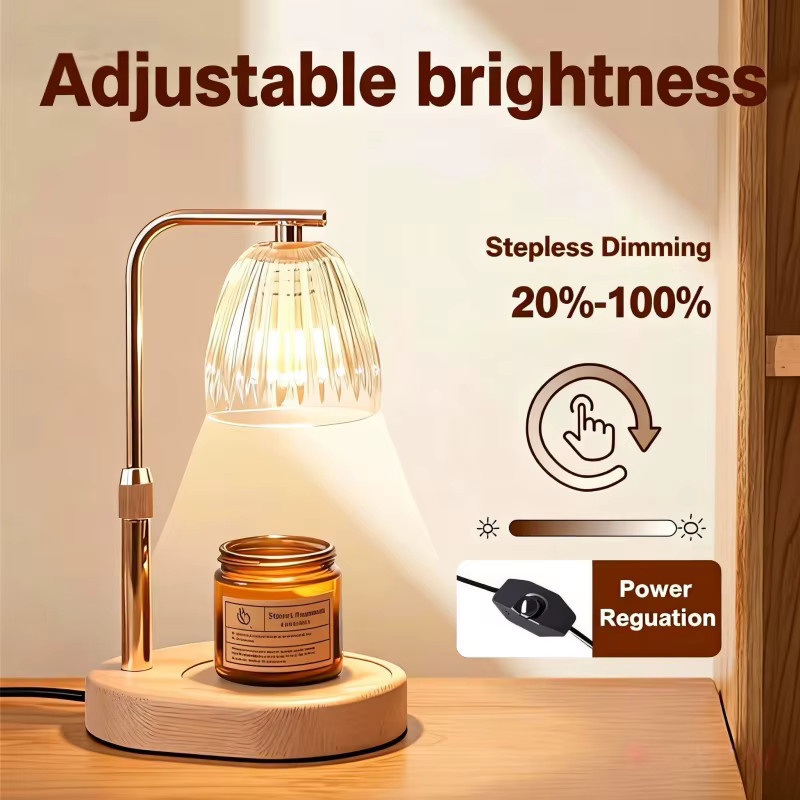 RUNTOIN Kerzenwärmerlampe in Gold/Messing mit Dimmer, höhenverstellbar und transparentem Glasschirm, 35 W - Bild 3