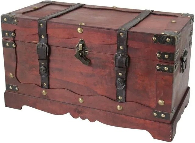 HMF Schatztruhe Schatzkiste in Braun im Vintage-Stil mit Holzmaserung und Schloss, B/T/H: 50 x 25 x 28 cm - Bild 1