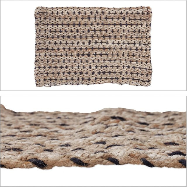 Relaxdays Teppichläufer aus Jute in Beige und Schwarz, handgefertigt mit Kreuzmuster, Breite: 60 cm, Tiefe: 90 cm - Bild 1