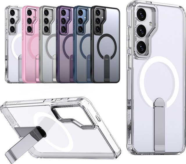 Magnetische Luxus Metall Handyhülle für Samsung S26 S25 S24 S23 Ultra S22 mit MagSafe Unterstützung und kabelloser Ladefunktion in Pink Transparent - Bild 1