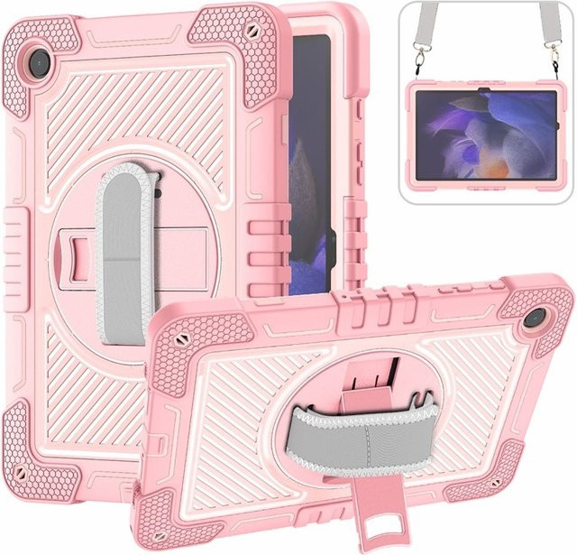 Hybrid Silikon Hülle für Samsung Galaxy Tab A11 Plus mit Haltegriff und Schultergurt in Pink - Bild 1