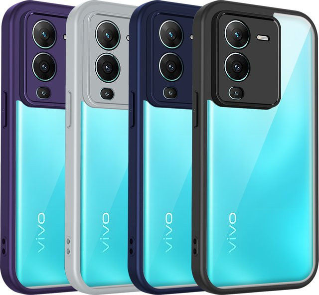 Vivo V25 Pro 5G Handyhülle mit transparenter Silikon-Rückseite und mattem Bumper in Grau und Transparent - Bild 1