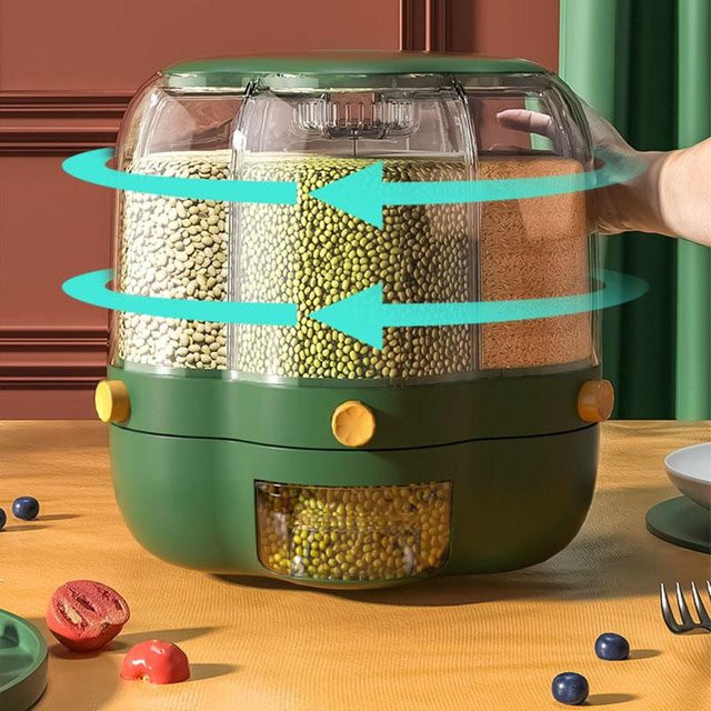 Nensit Getreideaufbewahrungsbox mit Trennfächern, drehbarer Reisbehälter für Lebensmittel, Grün, 6,5 kg - Bild 1