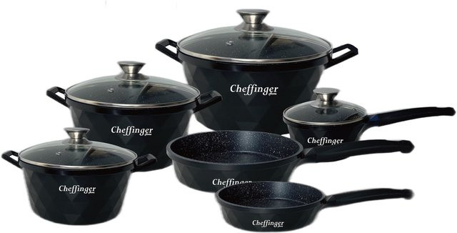 12-teiliges Cheffinger Kochtopf Set mit Diamant-Beschichtung, Induktion, Schwarz, Aluminium und Keramik - Bild 1