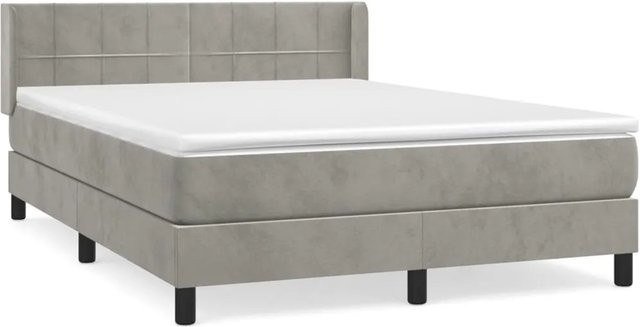 vidaXL Boxspringbett mit Matratze in Hellgrau aus Samt, Hybrid-Design mit Taschenfederkern, B/T: 140 x 200 cm - Bild 1